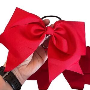 Red Cheer Bow with Hair Tie – 6.5”x8”